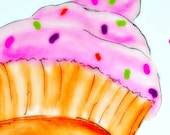 cupcake print, children decor, 5x7, cute monster with cupcake, it's raining sprinkles