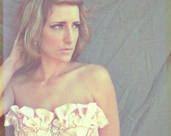 Pink Ruffled Bustier Top in Lace and Satin with Rhinestone Brooch MADE TO ORDER