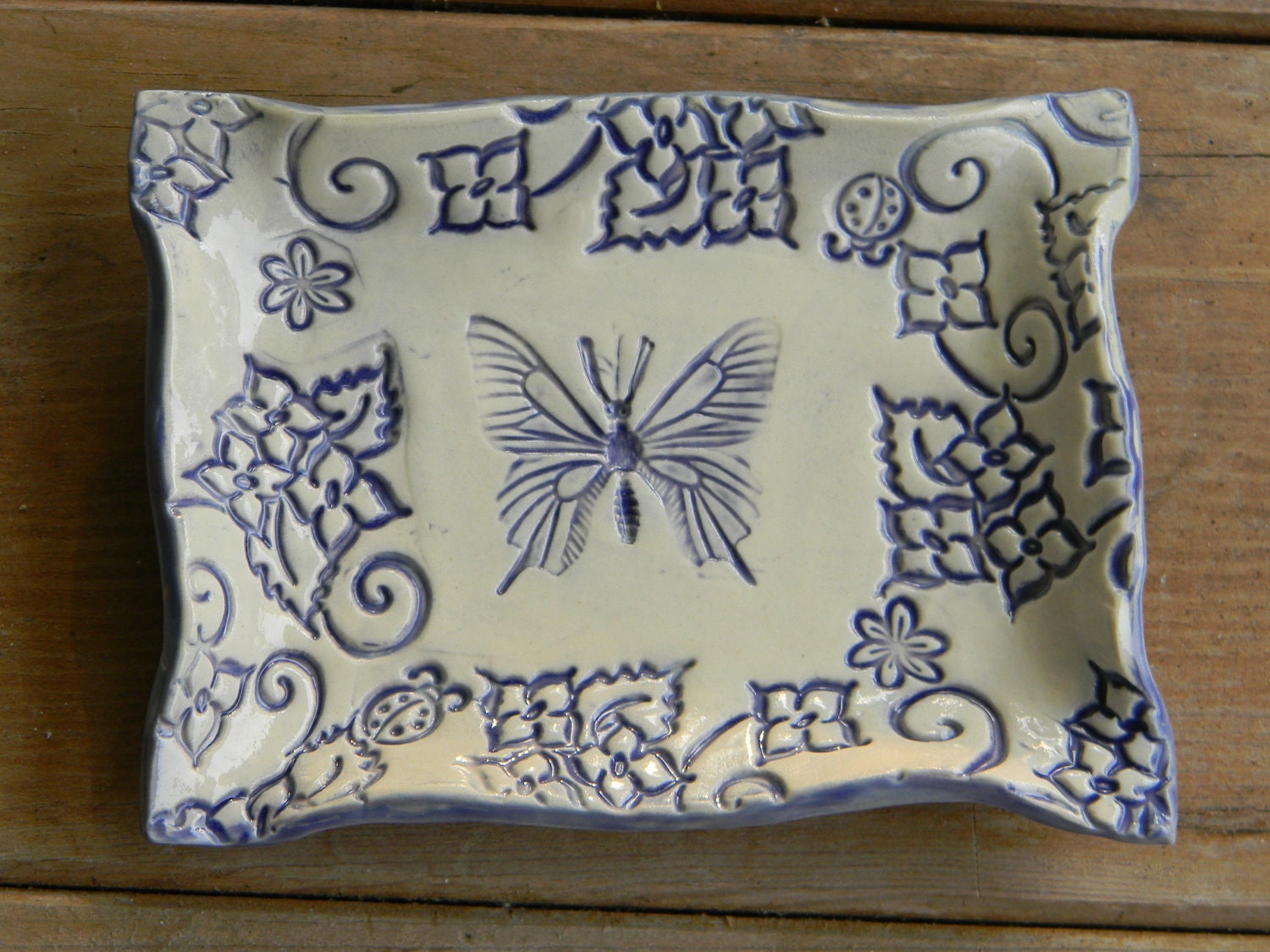 Ceramic Handmade Purple Butterfly Soap Dish made to order
