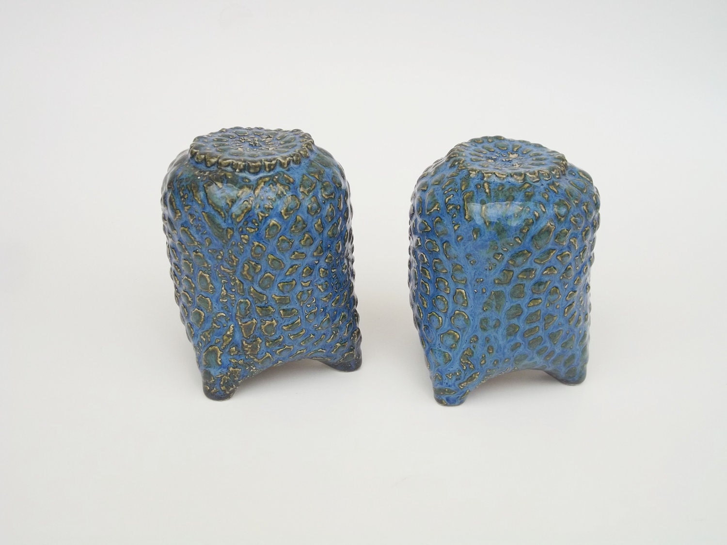 Handmade Lace Texture Blue Green Salt and Pepper Shaker Set