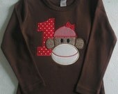 Sock Monkey Birthday Shirt - Girl - 1st Birthday READY TO SHIP