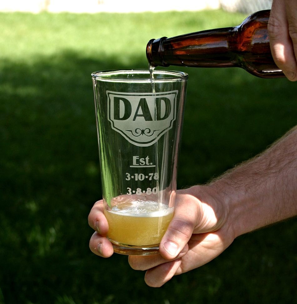 Gift for Dad, 22oz etched glass personalized with Name, Est. & kids' birth dates, Fathers Day, Gift for him, Daddy Gift, under 20