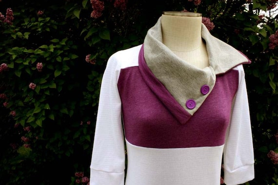 White Purple Gray Collar Shirt - size medium