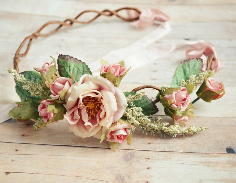 Tea roses - pink rose crown - LAST ONE