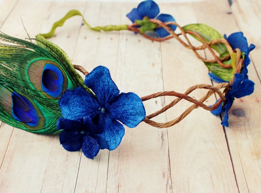 Peacock crown, velvet flower head piece, floral wreath, hair accessories -  Daenerys