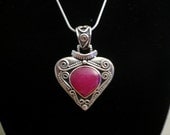 SALE...Balinese Sterling Silver & Pink Jade Heart Pendant. Beautiful and full of love