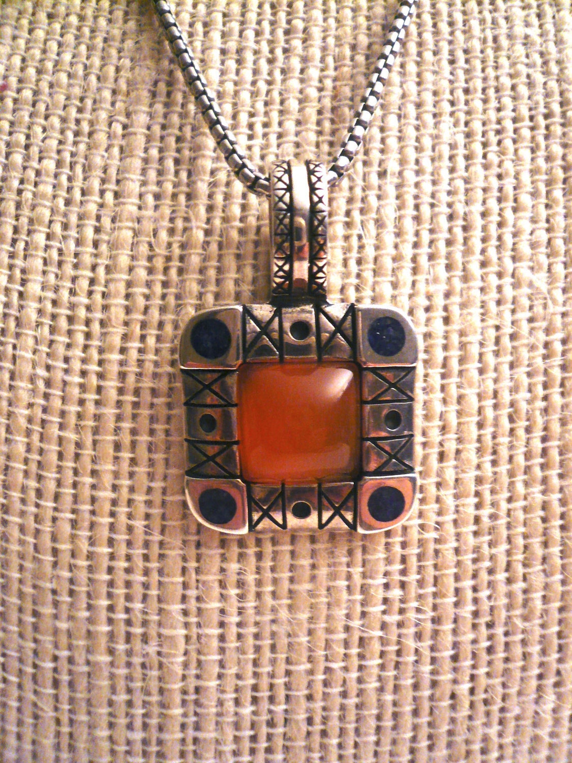 SALE ... RARE Glowing Sterling Peach Moonstone and Lapis Pendant/Necklace