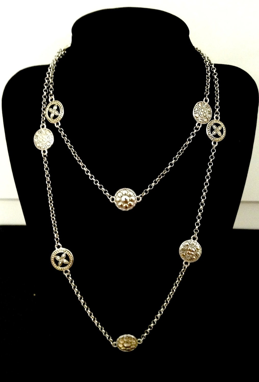 RESERVED Beautiful Gold and Silver John Hardy Style Long Coin Necklace