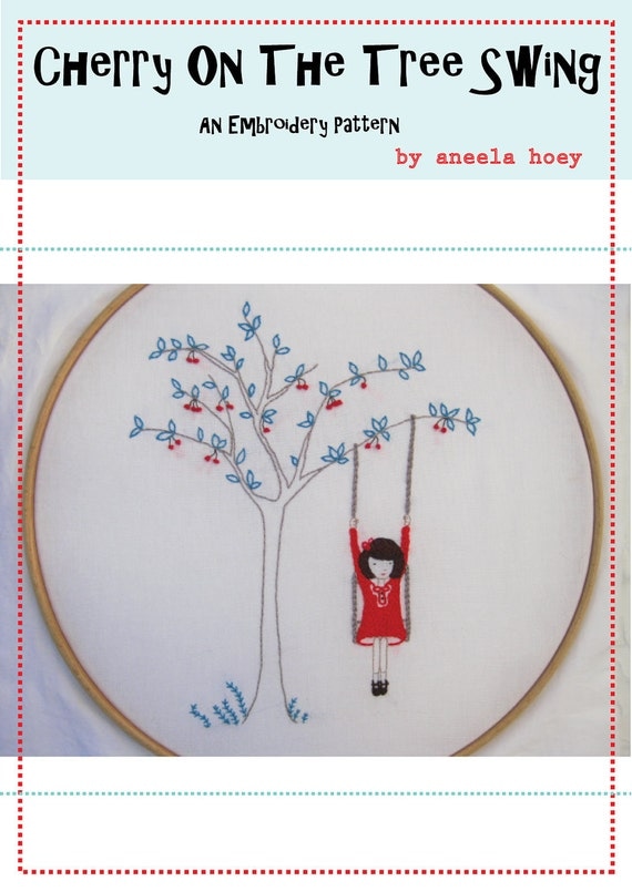 Cherry on the tree swing - Embroidery pattern PDF