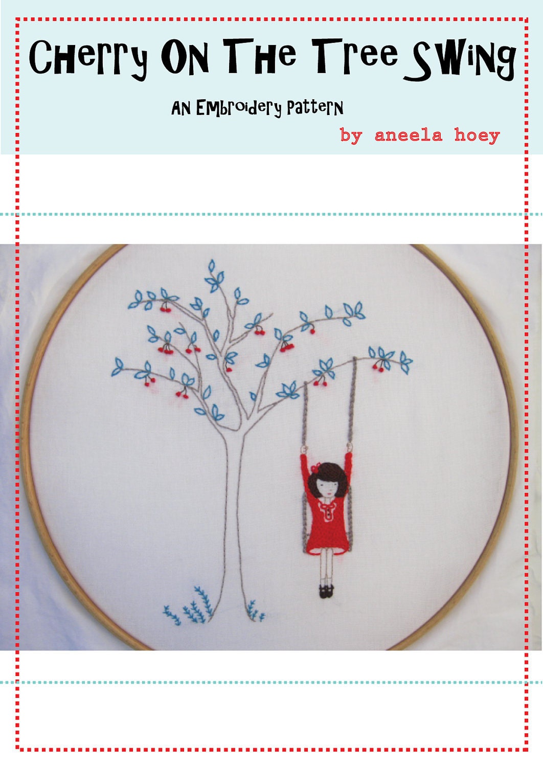 Cherry on the tree swing - Embroidery pattern PDF