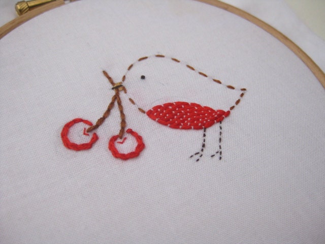 cherry merry robin PDF embroidery pattern