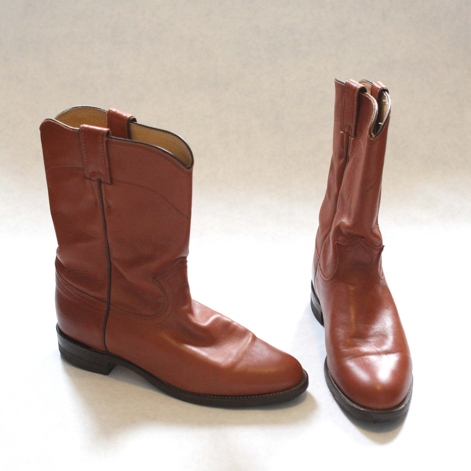 Boots Brown Justin Boots Mens 8 Womens 9 or 9.5  Mid Calf Leather Like New Condition - persnicketyvintage