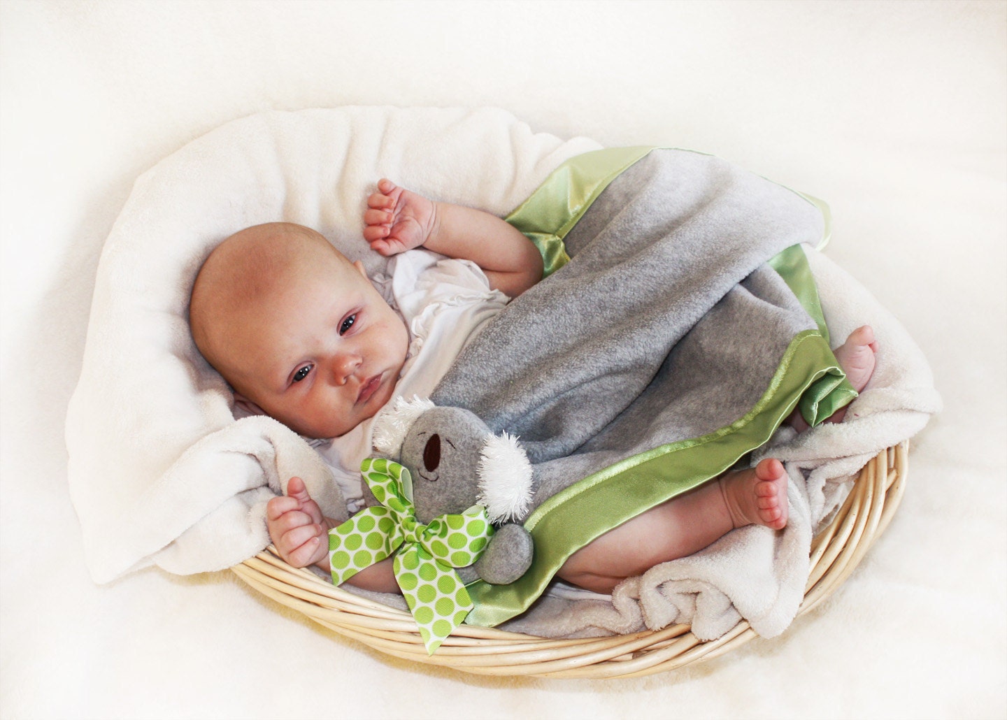 Gray Koala Bear Security Blanket, Lovey Blanket, Satin, Baby Blanket, Stuffed Animal, Baby Toy - Customize Color - Add Monogramming