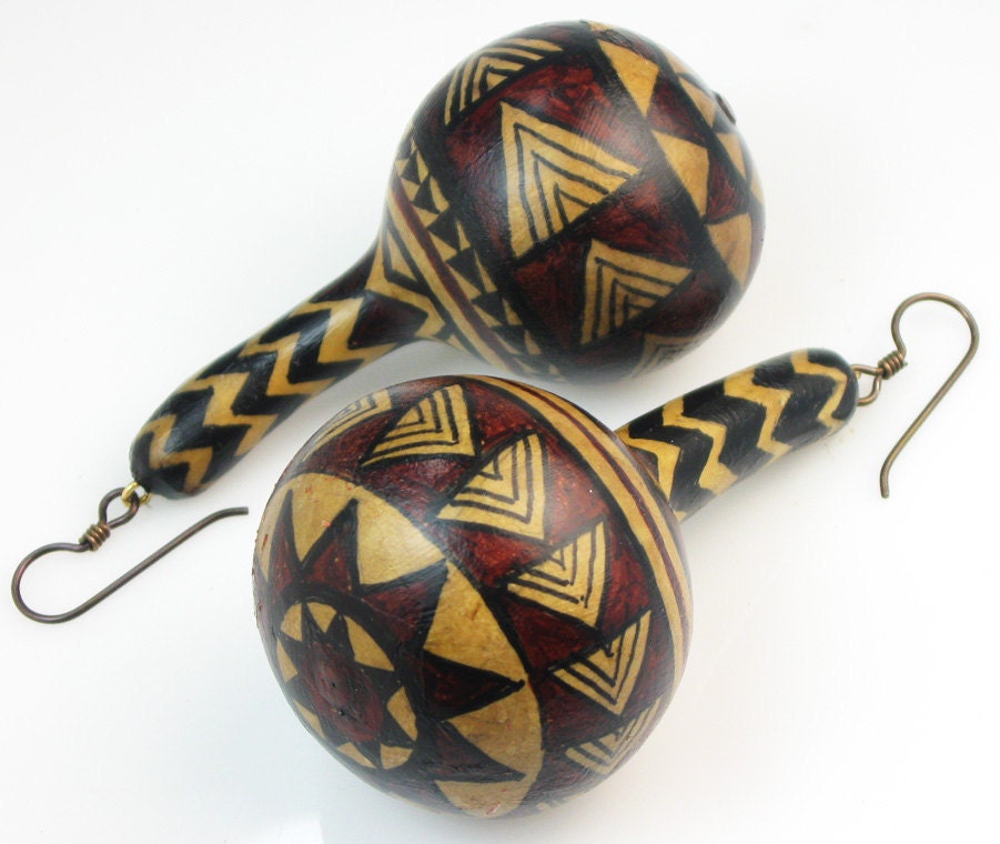 African Design Natural Gourd Petite Earrings - One of a Kind