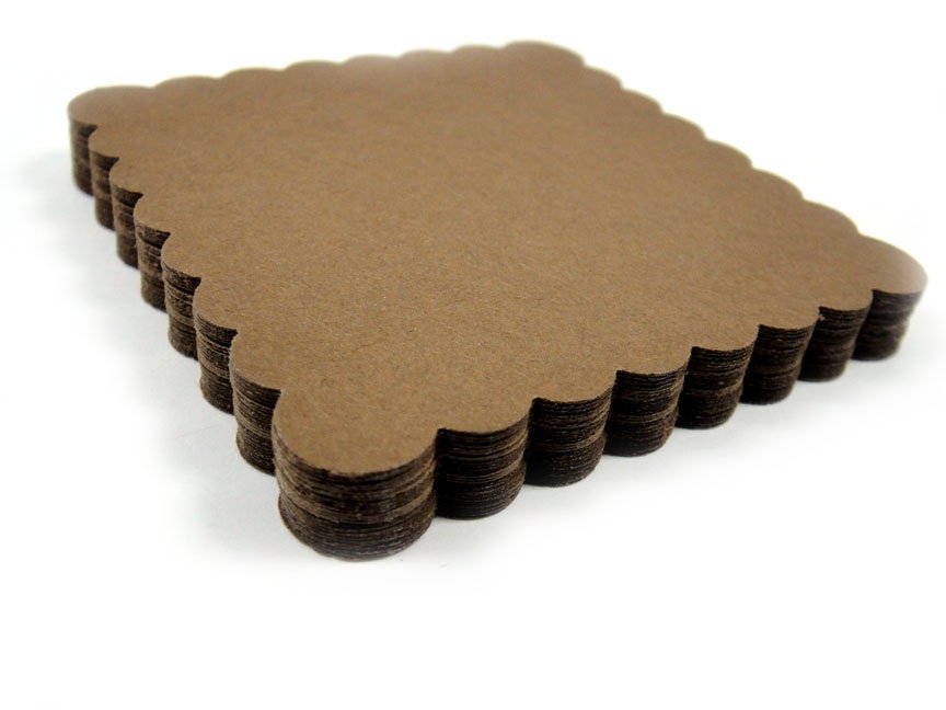 Chocolate Brown Scalloped Square Tags - Large - 3" - Set of 12 - Great for gifts, labels, product packaging, handmade work...