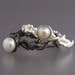 Twig Ring in Sterling Silver and Medium 4-4.5mm Freshwater Pearl - One ring in a choice of black or silver