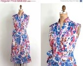 s a l e vintage 1970s dress / 70s abstract art print belted shift dress (medium - large)