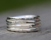 Hammered sterling silver stackable ring, open fold over band. Three rings.