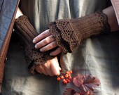 Chocolate Day - crocheted layered wrist warmers cuffs in dark brown