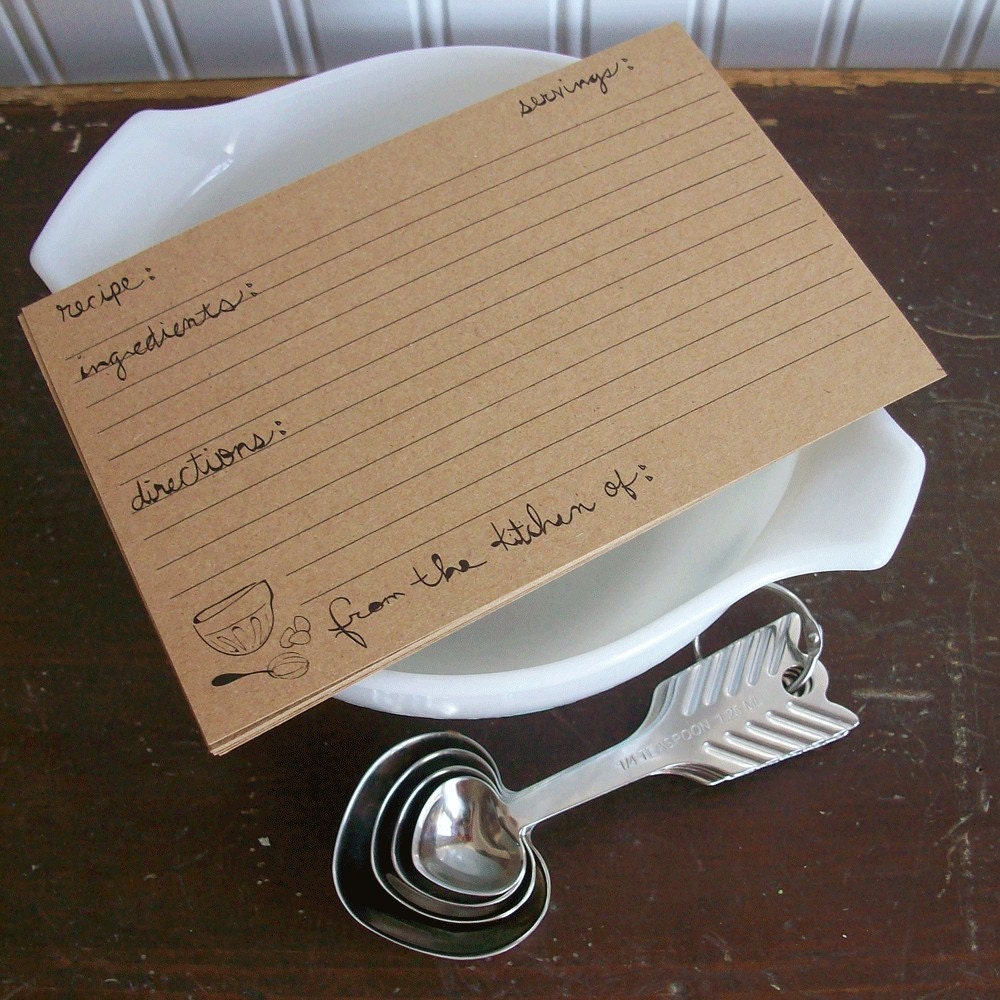 Kraft Paper Recipe Cards - Rustic Farmhouse Bowl Set of 6 - As Seen on Food Network Blog