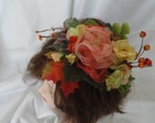 Bridal, hand made organza peach-pink  ribbon brooch or pin on, silk flowers, hair embellishement