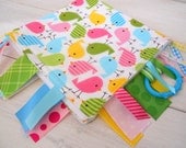 Ribbon Tag Lovey - Fleece Baby Girl Blanket - Whimsical Birds