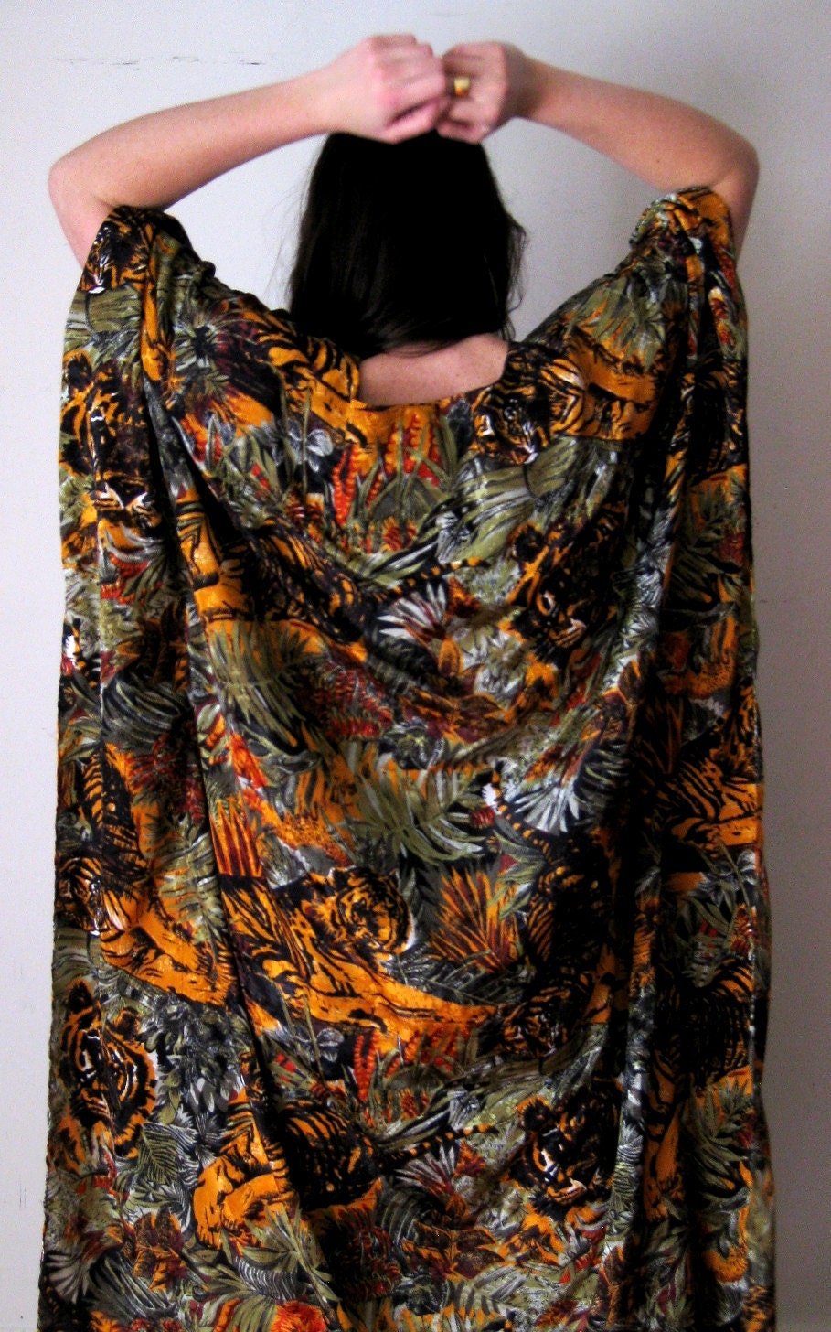 Caftan Smock Dress, Safari Print Tunic Maxi Dress, Jungle Boho Long Dress, LARGE, XL, 2XL