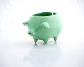 ceramic pig yarn bowl in mint green