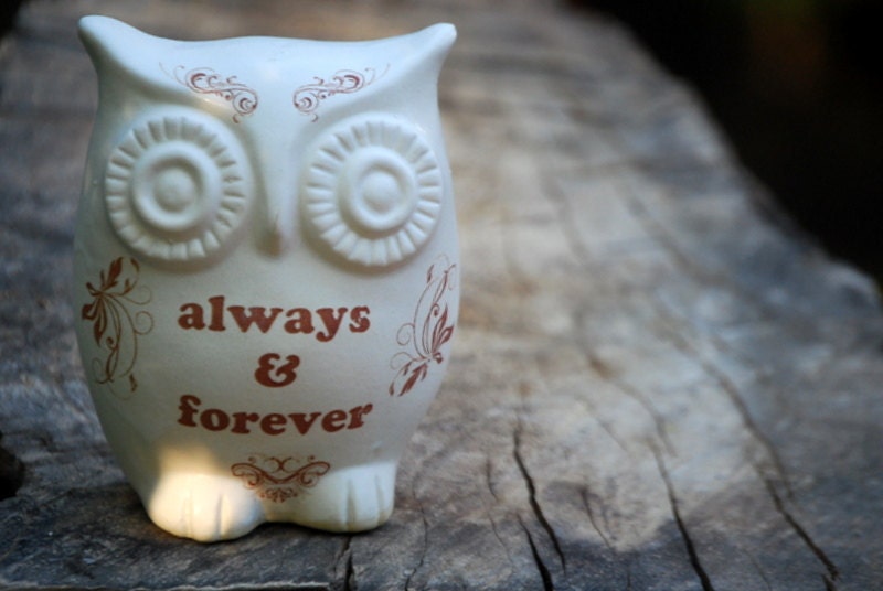 owl home decor "always & forever " on ivory white