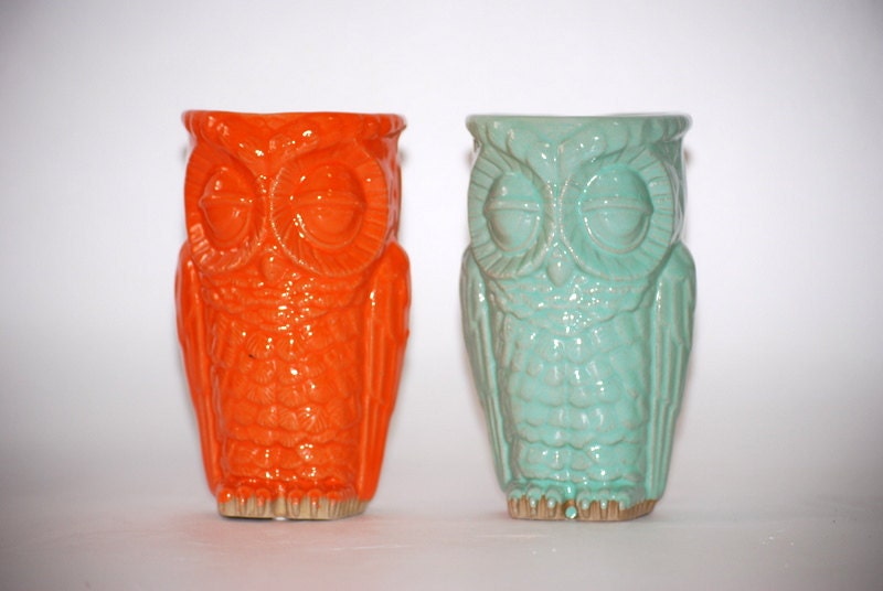 owl tumblers in mint and orange