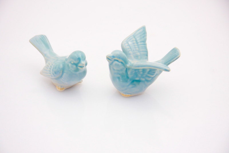 Bird Wedding cake toppers in robins egg blue love birds in a wedding dance