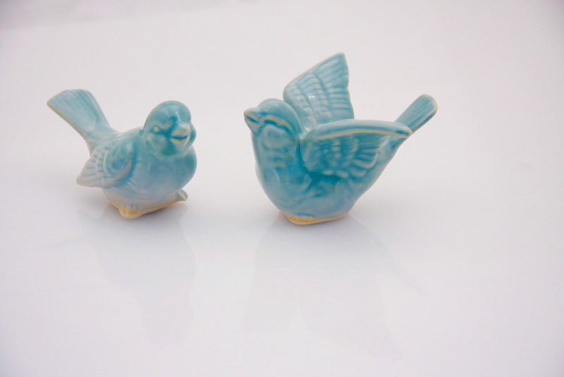 Bird Wedding cake toppers in robins egg blue love birds in a wedding dance