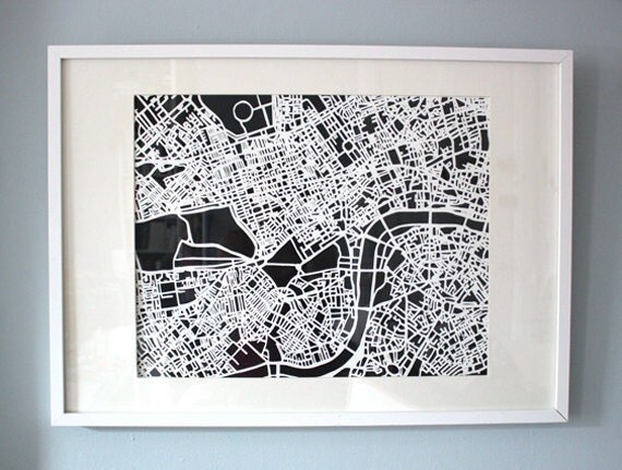 Screenprint of paper-cut London map