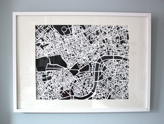 Screenprint of paper-cut London map