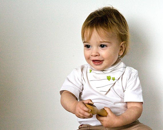 Owl Bandana Bib for Organic Drooling Babies Boys, Eco Friendly Drooling Bib with Lime Green and Chocolate Brown Owls