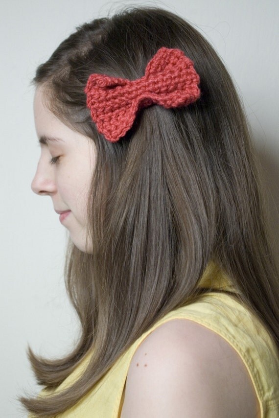 Dainty Crocheted Hair Bow (Rouge) Free Shipping