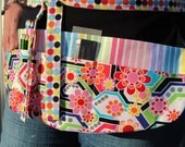 Teacher Apron - Colorful Modern Asian Girl Ten Pocket Utility Half Apron for Art Teachers, Designers, Vendors or The Cyber Cafe