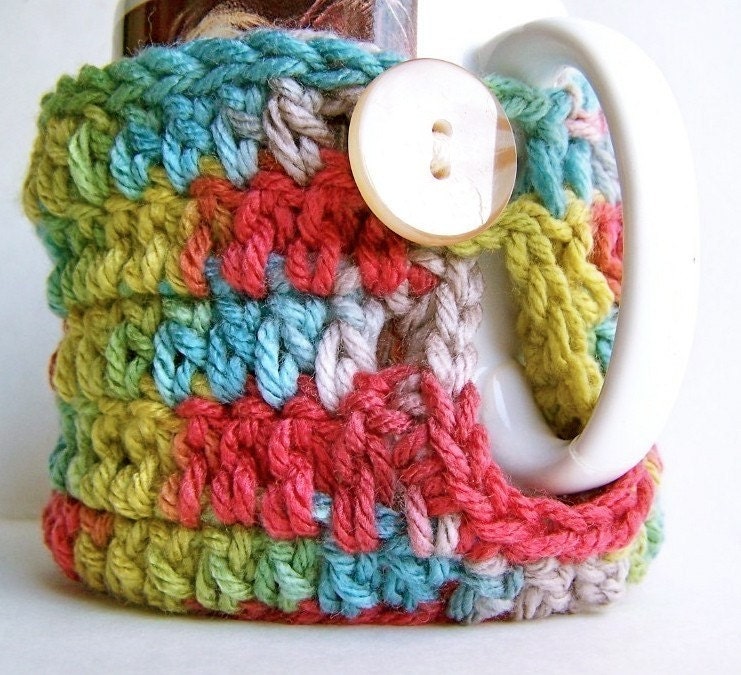 Coffee Cozy Coffee Mug Tea Cup handmade crochet rainbow multicolor
