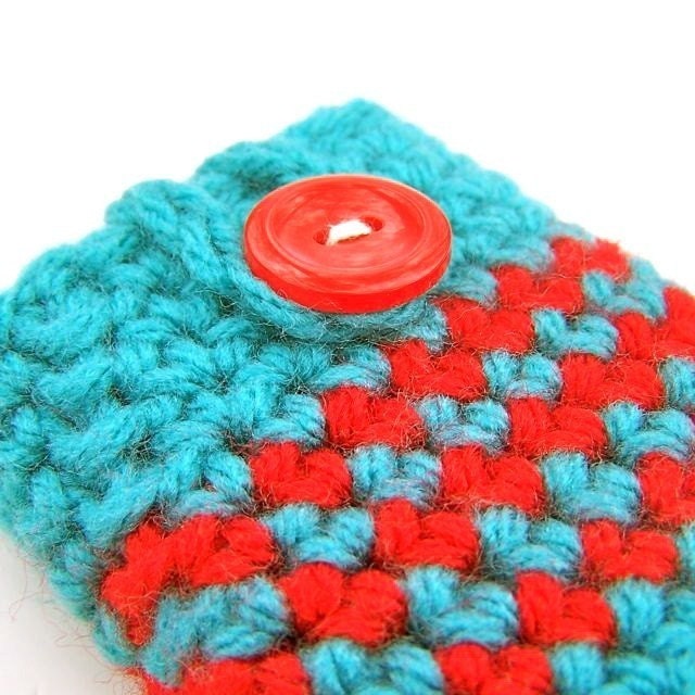 Iphone 5 Cozy Cover Ipod case iphone case cozy Turquoise Red handmade cover