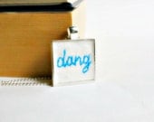 Dang Necklace Funny turquoise wool felt cotton hand embroidered silver plated