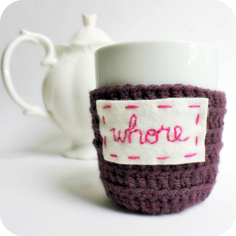 Coffee Mug Tea Cup Cozy Funny purple whore crochet handmade cover