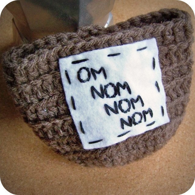 Coffee Mug Tea Cup Cozy Om Nom brown crochet handmade cover
