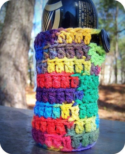 Cozy Cover Bottle Can Koozie White Girl Drunk rainbow crochet handmade