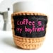 Coffee Cozy Mug Cozy funny crochet tan pink black handmade cover