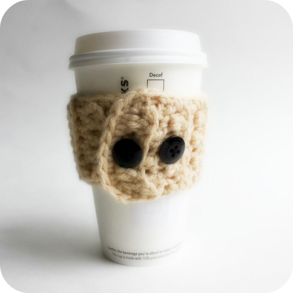 Funny Travel Mug To Go Cup cozy black white cream crochet handmade cover