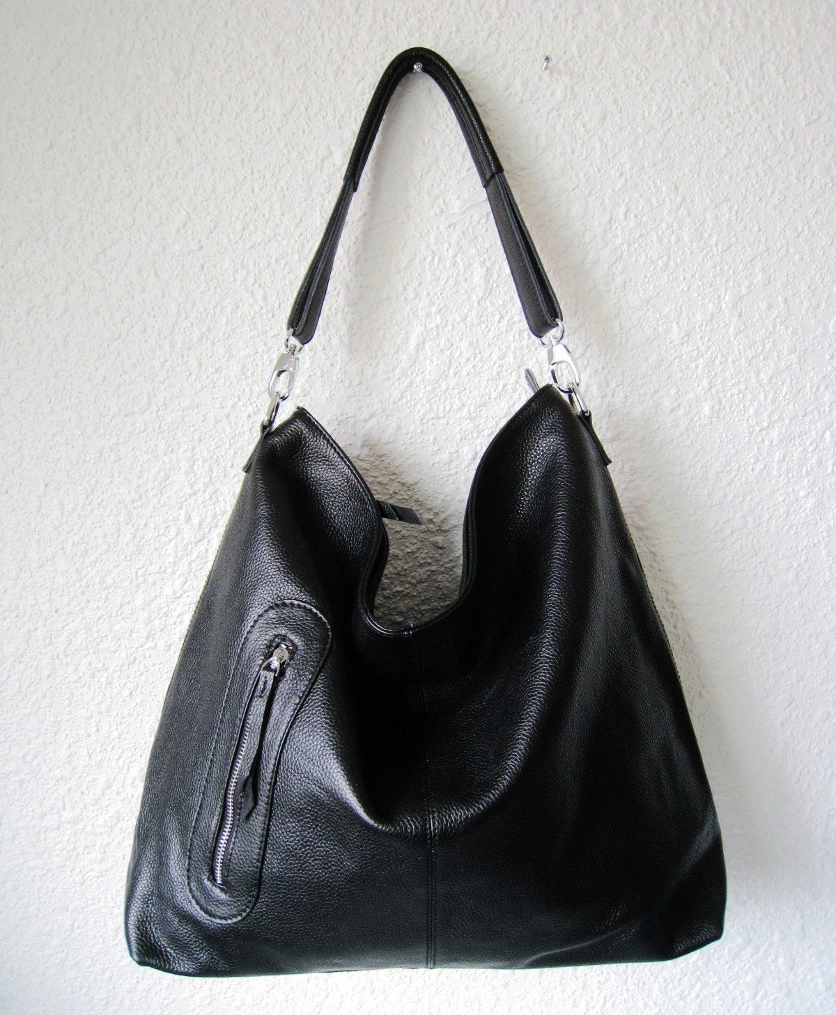 Leather hobo Max large black---Adeleshop handmade Leather bag Messenger Diaper bag Shoulder bag Tote Handbag Hip bag Women