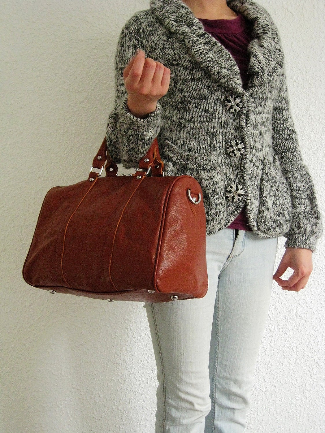 Leather carryon medium brown--Adeleshop handmade Leather bag Messenger Diaper bag Shoulder bag Tote Handbag Hip bag duffle Women