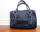 CLEO SMALL NAVY----Leather bag clip on laptop messenger satchel purse shoulder cross body bag