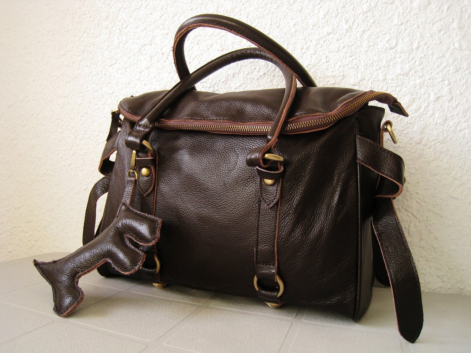 SALE 15%  leather handbag---Adeleshop clip on laptop messager satchel purse shoulder cross body bag in Dark Brown