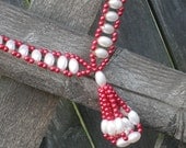 Vintage Faux Pearl and Raspberry Plastic Beaded Necklace - Native American Inspired